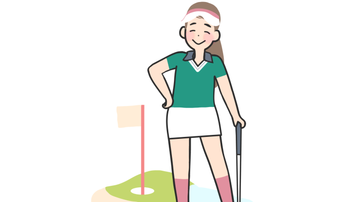 グリーンで笑顔の女子ゴルファー